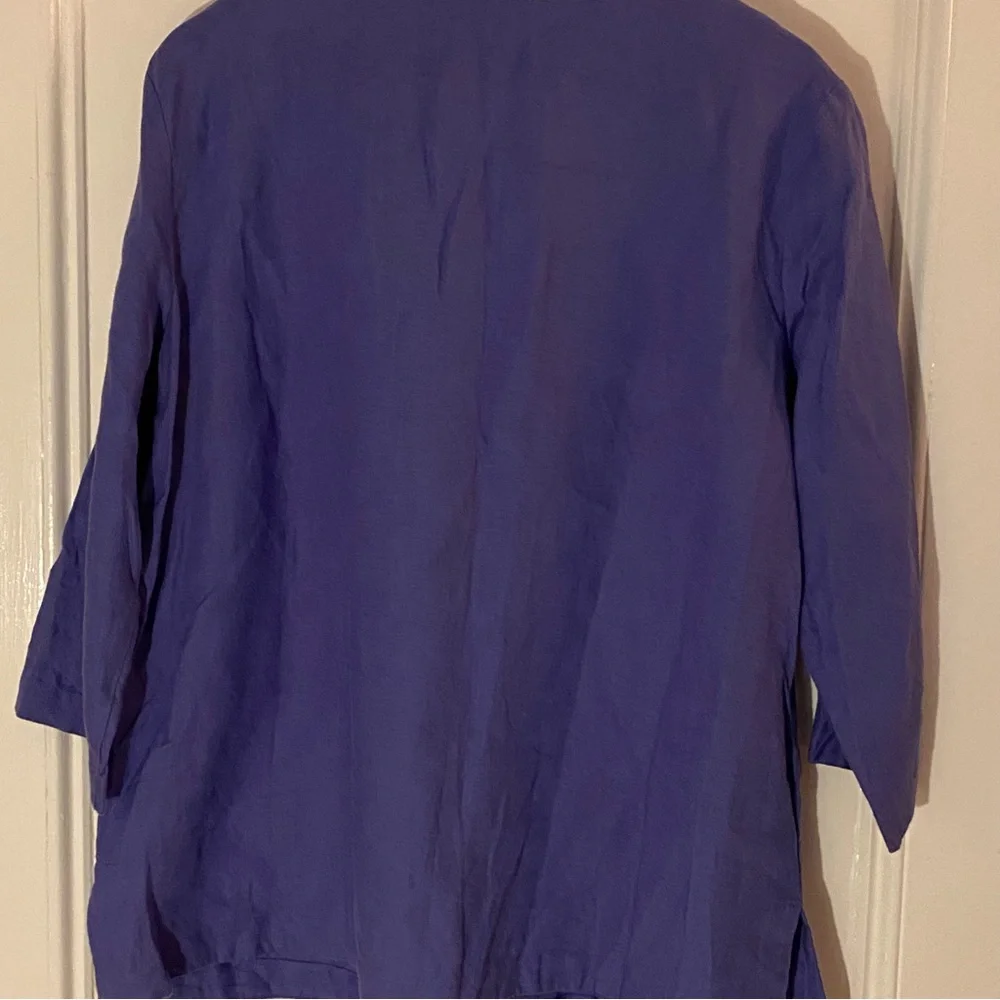 Talbots blouse womens 1X embroidered 100% linen Purple Top summer resort elegant - Picture 5 of 8